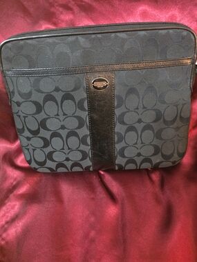 Coach Black Signature Zip Tablet Sleeve with Leather Stripe